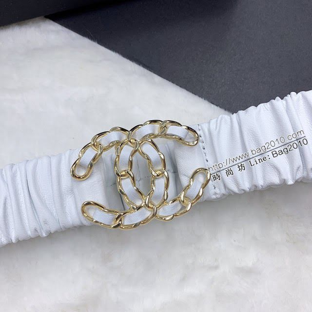 Chanel女士皮帶 香奈兒經典小羊皮鬆緊褲腰帶 香奈兒褶皺腰帶  jjp2150